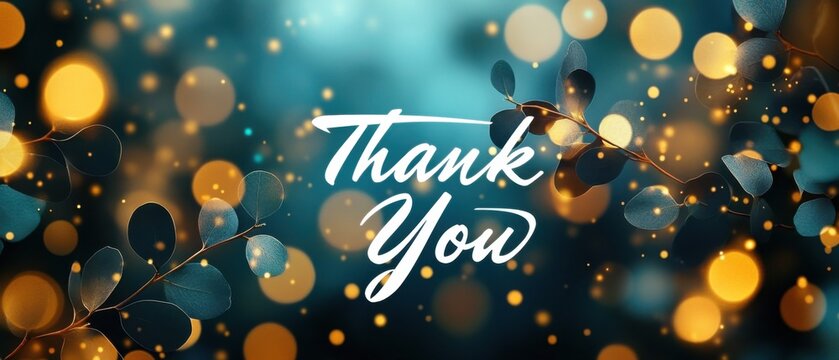 Elegant Thank You Card Design with Glowing Lights and Eucalyptus Leaves