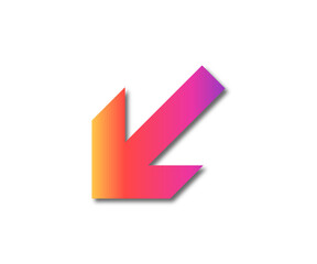 Down left arrow on a white background