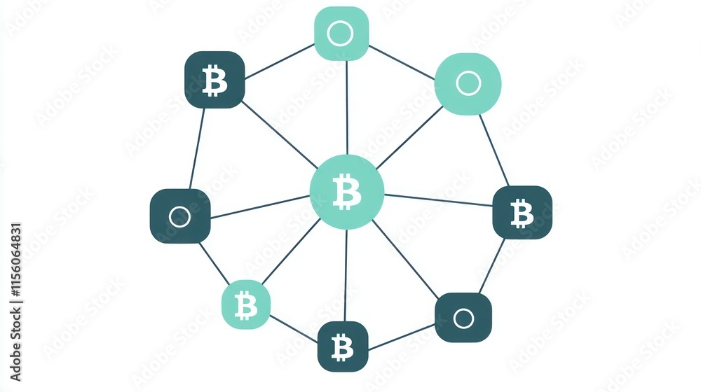 Poster bitcoin network diagram showing interconnected nodes.