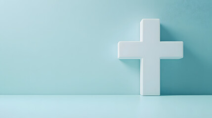 Obraz premium Clean 3D Healthcare Icon: White Cross on Soft Blue