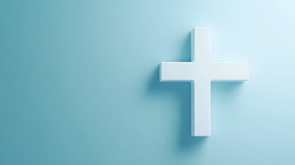 Obraz premium Minimalistic 3D White Cross Symbol on Blue Background