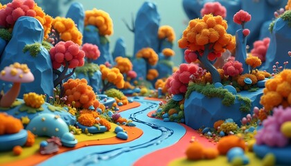 Fototapeta premium Whimsical Fantasy Landscape Colorful D Render