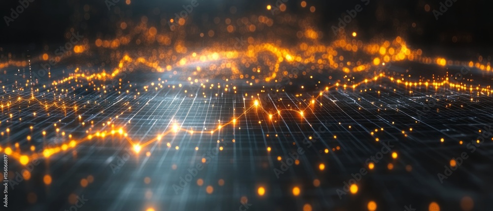 Poster glowing data lines and particles create an intricate network on a dark background