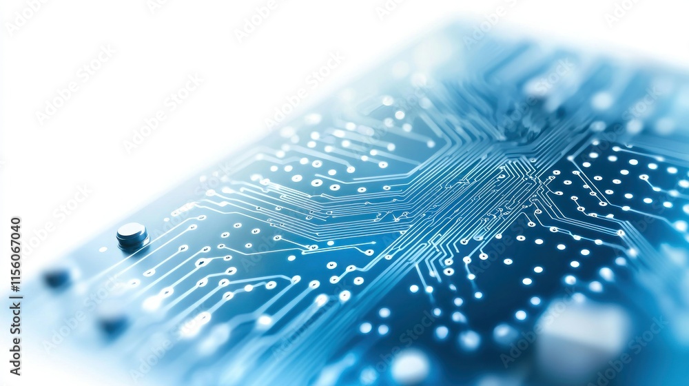 Poster close-up of a circuit board's intricate pathways and components, showcasing technological advancemen