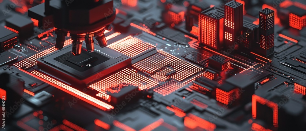 Poster close-up of a computer processor being installed by a robotic arm.