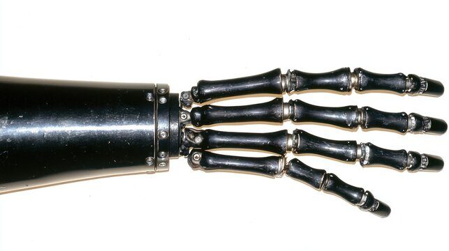 Close-up of a metallic robotic hand and forearm, isolated on white background. - Powered by Adobe