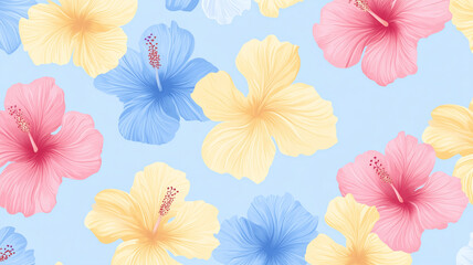 パステルカラーのハイビスカス柄デザイン