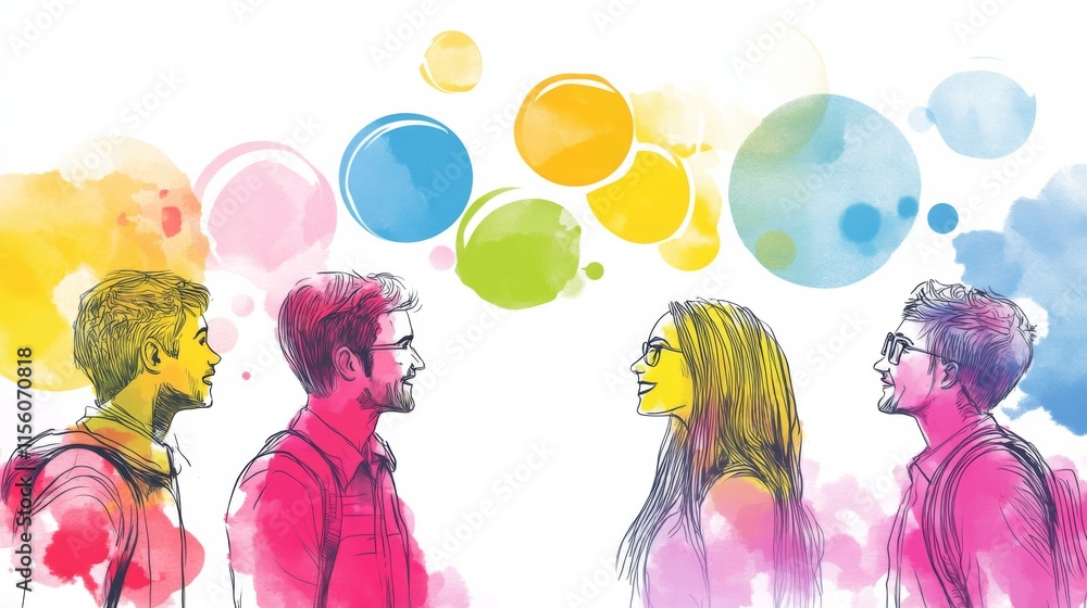 Poster discussion with diverse groups in soft light background