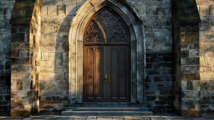 Fototapeta premium Ornate wooden doors in stone church