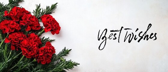Best Wishes Red Carnations Floral Arrangement Greeting Card