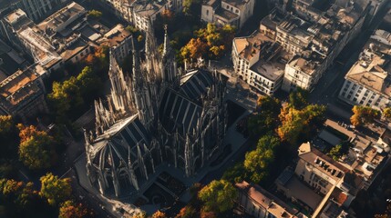 Obraz premium Aerial view of Gothic cathedral