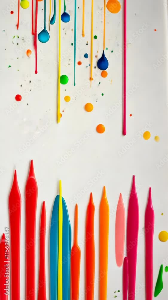 Aufkleber brightly colored paint droplets and lines create an abstract display on a white canvas during an art