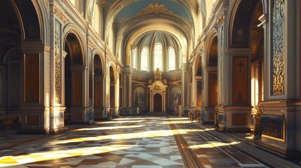 Obraz premium Sunlit grandeur of a cathedral interior