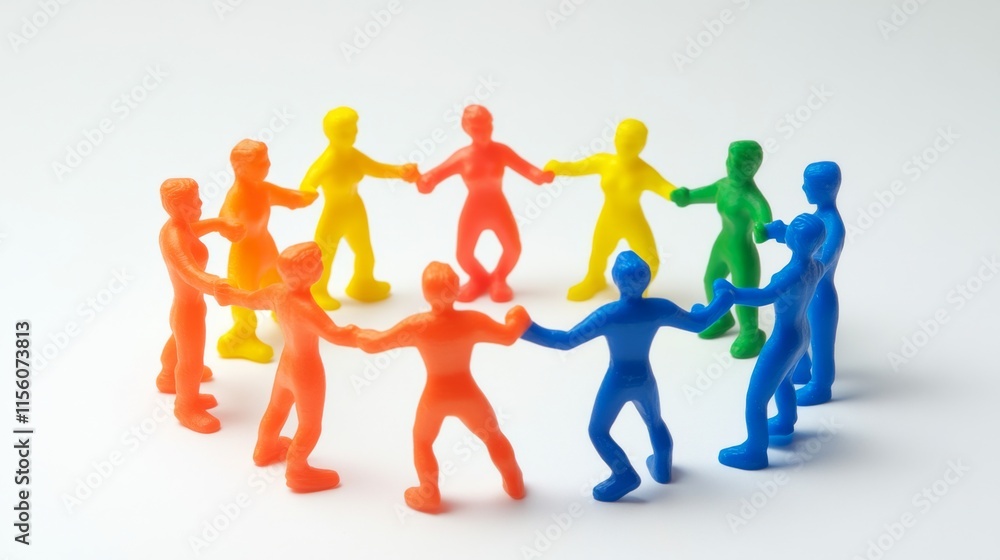 Poster vibrant group of figures engaging in dynamic interactions