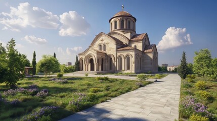Naklejka premium Stone church in a sunny landscape