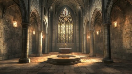 Obraz premium Ancient stone chapel, serene light