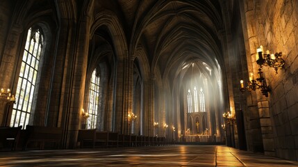 Fototapeta premium Sunlit Gothic Cathedral Interior