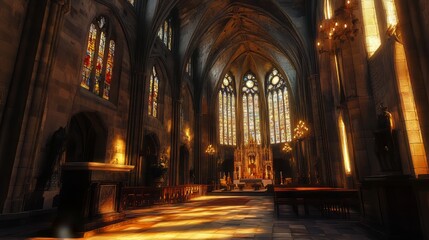Fototapeta premium Sunlit Gothic Cathedral Interior