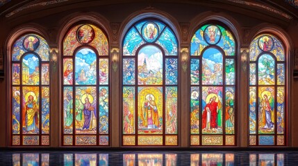 Fototapeta premium Ornate stained-glass church windows