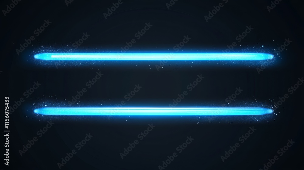 Poster glowing blue light beams on dark background with particle effect