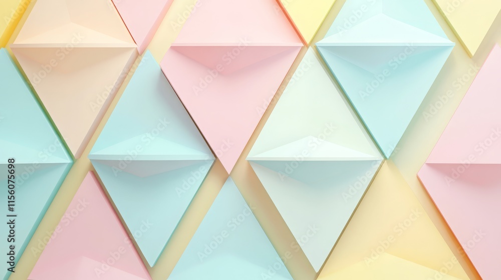 Poster geometric pastel triangles with three-dimensional design and soft colors