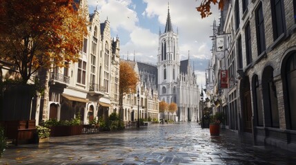 Obraz premium Autumnal European city street scene
