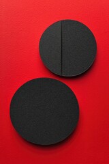 Abstract Geometric Shapes: Black paper squares and circles on Red background with Copy Space