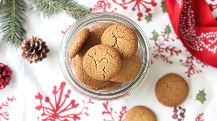 Delicious Gingerbread Cookies in Glass Jar Surrounded by Festive Decor