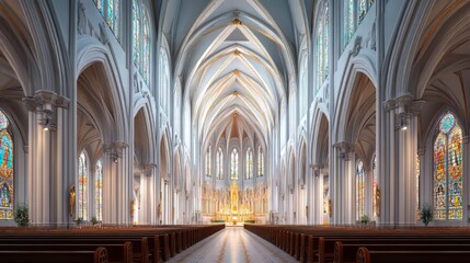 Fototapeta premium Grand cathedral interior, serene light