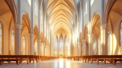 Fototapeta premium Sunlit Cathedral Interior Grandeur
