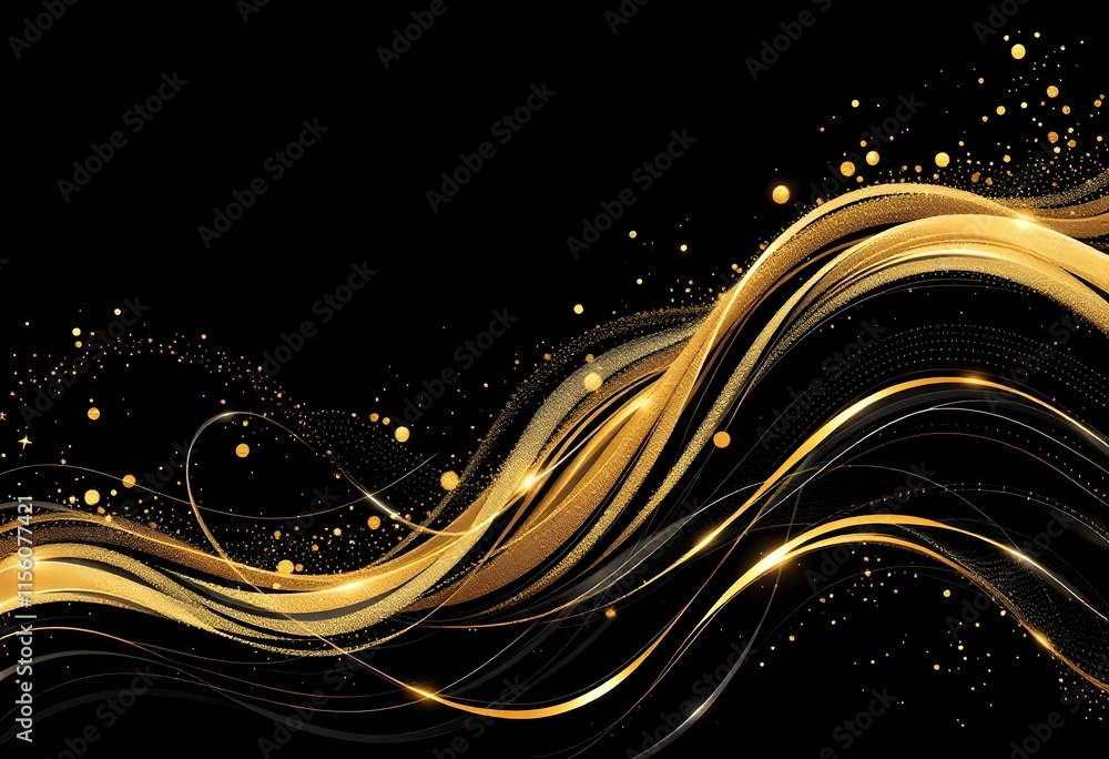 Aufkleber elegant gold and black flowing waves with sparkling particles. luxury abstract background with smoot