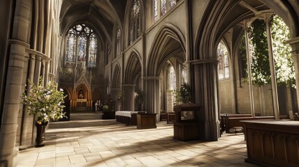 Obraz premium Sunlit cathedral interior, tranquil scene
