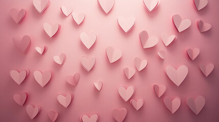 Elegant pink paper heart decorations on soft Valentine's Day background