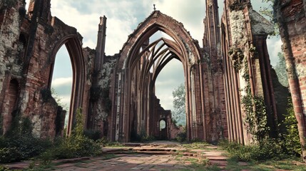 Naklejka premium Ancient stone church ruins overgrown