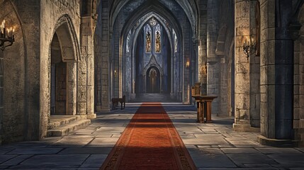 Fototapeta premium Grand cathedral interior, red carpet