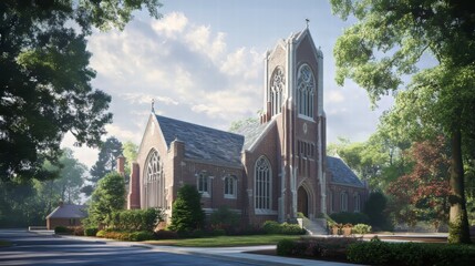 Naklejka premium Brick church on a sunny day