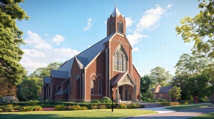 Fototapeta premium Brick church on a sunny day