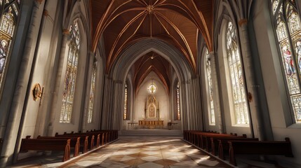 Obraz premium Serene chapel interior with stained glass