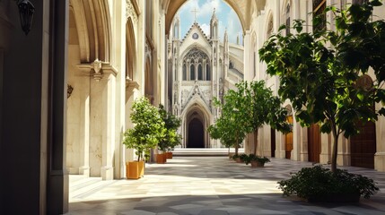 Obraz premium Church courtyard, sunlit pathway