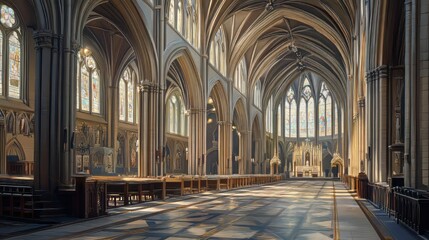 Obraz premium Sunlit cathedral interior, peaceful.