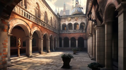 Sunlit Courtyard of Historic Building