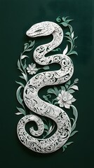 Obraz premium Snake, Paper Cut Art, Abstract Image, Texture, Pattern Background, Wallpaper, Cover and Screen for Smartphone, PC, Laptop, 9:16 and 16:9 Format