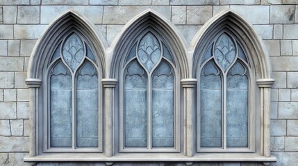 Naklejka premium Gothic arched windows on stone wall