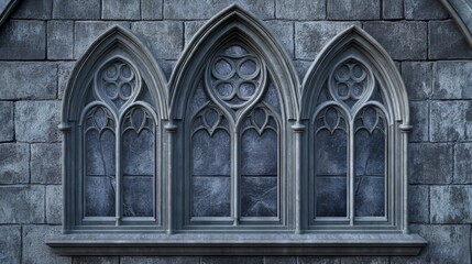 Naklejka premium Gothic stone wall with arched windows