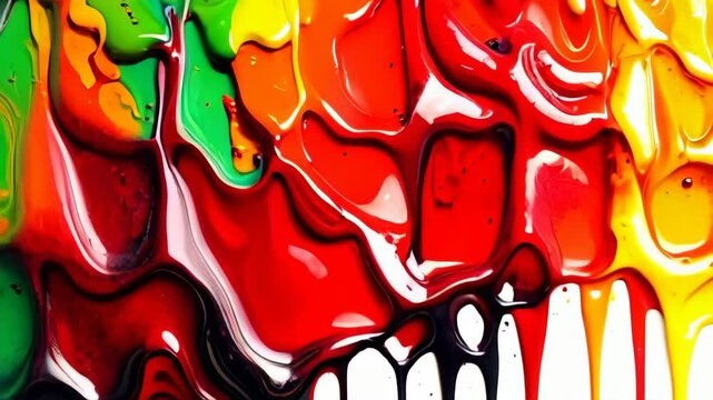 Creative paint pouring technique creates vibrant patterns and textures on a canvas in a bright studio, Black History Month concept