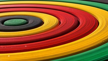 Vibrant coil of colorful rolls showcasing craftsmanship in a workshop in a bustling market setting, Black History Month concept