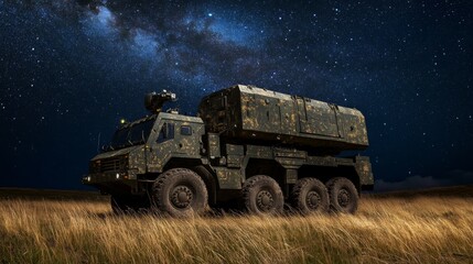 Obraz premium Military Vehicle Under Night Sky with Natural Lighting