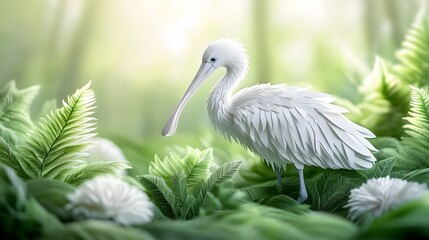 Fototapeta premium Spoonbill Bird, Paper Cut Art, Abstract Image, Texture, Pattern Background, Wallpaper, Cover and Screen for Smartphone, PC, Laptop, 9:16 and 16:9 Format