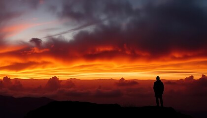 Obraz premium Serene Sunset Over a Calm Landscape with Dramatic Clouds
