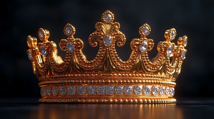 Obraz premium Elegant golden crown shines brilliantly with diamonds on a glittering background